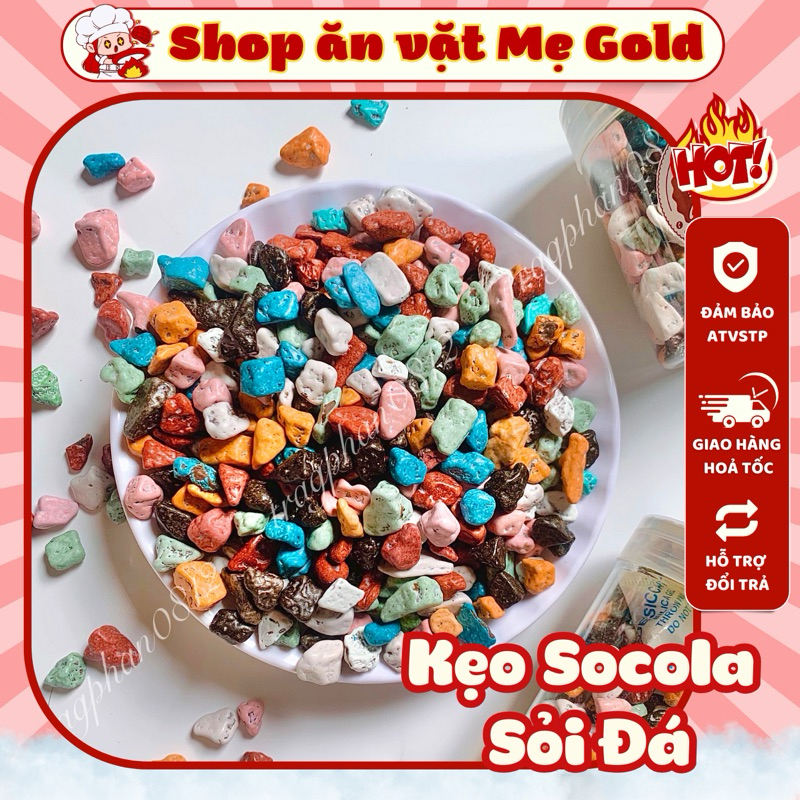 Kẹo socola sỏi đá sắc màu, socola viên sỏi, kẹo sỏi nhân socola (hũ 300g)