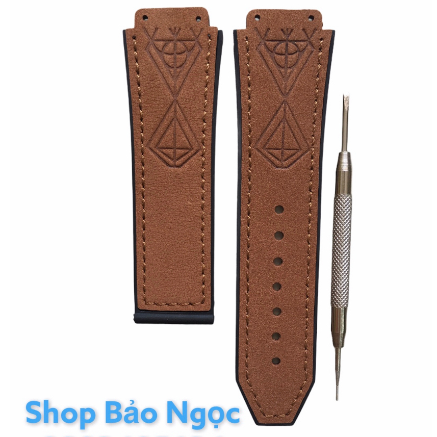 Dây đồng hồ Hub Size 42 17 25 22 mm - Bigbang Fushion Size 42 Da lộn nầu vàng kim cương