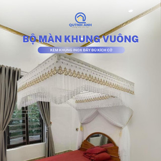 Trọn Bộ Màn Khung Vuông Ren Lạnh Cao Cấp Kèm Khung Inox Đầy Đủ Kích Cỡ - XƯỞNG MÀN QUỲNH ANH