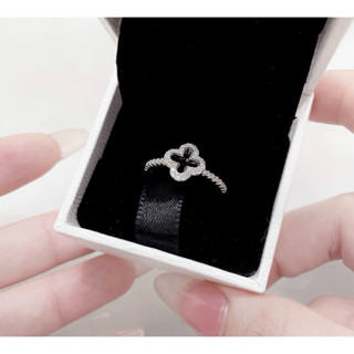 nhẫn bốn lá bạc ta cho nữ bản Sơn đen đủ sz _ Bạc đẹp Hải Hạnh HHJ