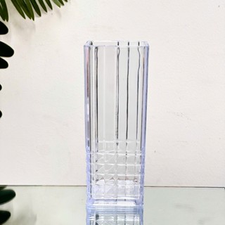Bình hoa nhựa vuông nhỏ - Miệng 7.5 x cao 19cm - trơn sọc kẻ đứng trang trí trong nhà  - Mã E1
