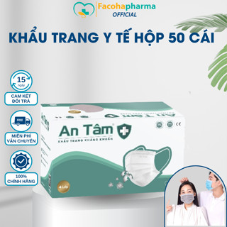  Hộp 50 cái khẩu trang y tế 4 lớp An Tâm kháng khuẩn không xù chống tia UV thiết kế thời trang mang đi tiện lợi 