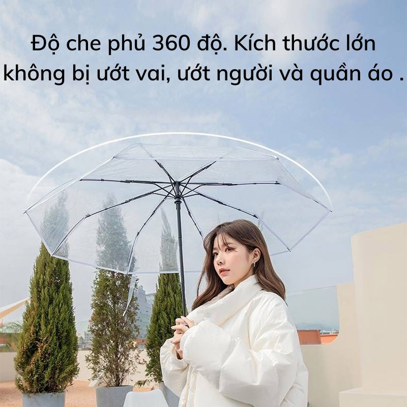 [Hàng mới về Có VAT] Dù Đi Mưa Che Mưa Trong Suốt Có Thể Gấp Gọn Tiện Lợi Mang Khắp Nơi (Viền Trắng)