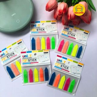 Giấy nhớ màu, giấy phân trang màu uni-t f03, giấy note 5 màu nhựa mũi tên