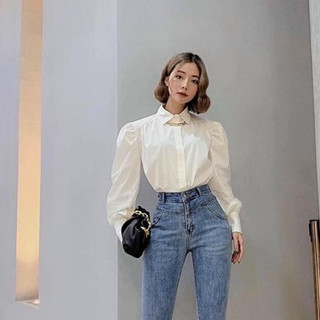 Áo sơ mi lụa CÔNG SỞ dài tay BỒNG Trắng