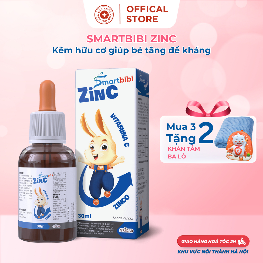 Smartbibi Zinc.Bổ Sung Siro Kẽm Tăng Đề Kháng,Bé Biếng Ăn,Tiêu Hóa Kém,Tiêu Chảy