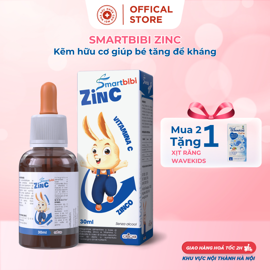 Smartbibi Zinc.Bổ Sung Siro Kẽm Tăng Đề Kháng,Bé Biếng Ăn,Tiêu Hóa Kém,Tiêu Chảy