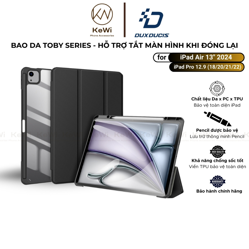 Bao Da Dux Ducis Dành Cho iPad Air 7 M3 2025 13"/ Air 6 2024 13", iPad Pro 12.9" (18/20/21/2022),Tob