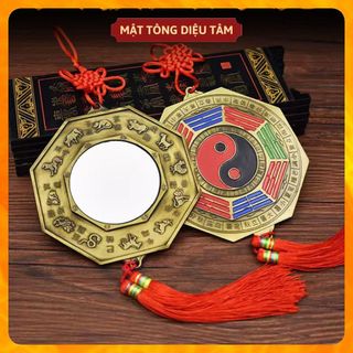 Gương bát quái âm dương hóa giải điềm xấu cho ngôi nhà của bạn 12cm - kim loại mặt sau gương phẳng có dây tâm kết