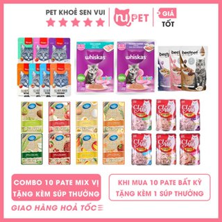 | Tặng 1 súp thưởng | Combo 10 pate Whiskas, Nekko, Wanpy, Snappy Tom, Happy 100 mix vị