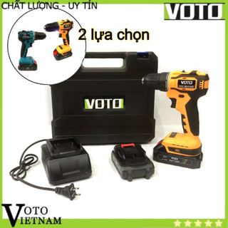Máy khoan pin Voto chạy từ không chổi than đầu cặp 10mm sạc đế có pin dự phòng