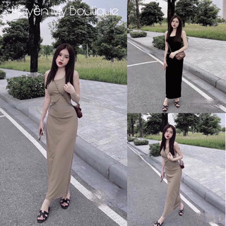 Váy Thun Body Basic Dáng Dài Xếp Ly Eo Tôn Dáng Mặc Đi Làm Đi Chơi Siêu Xinh
