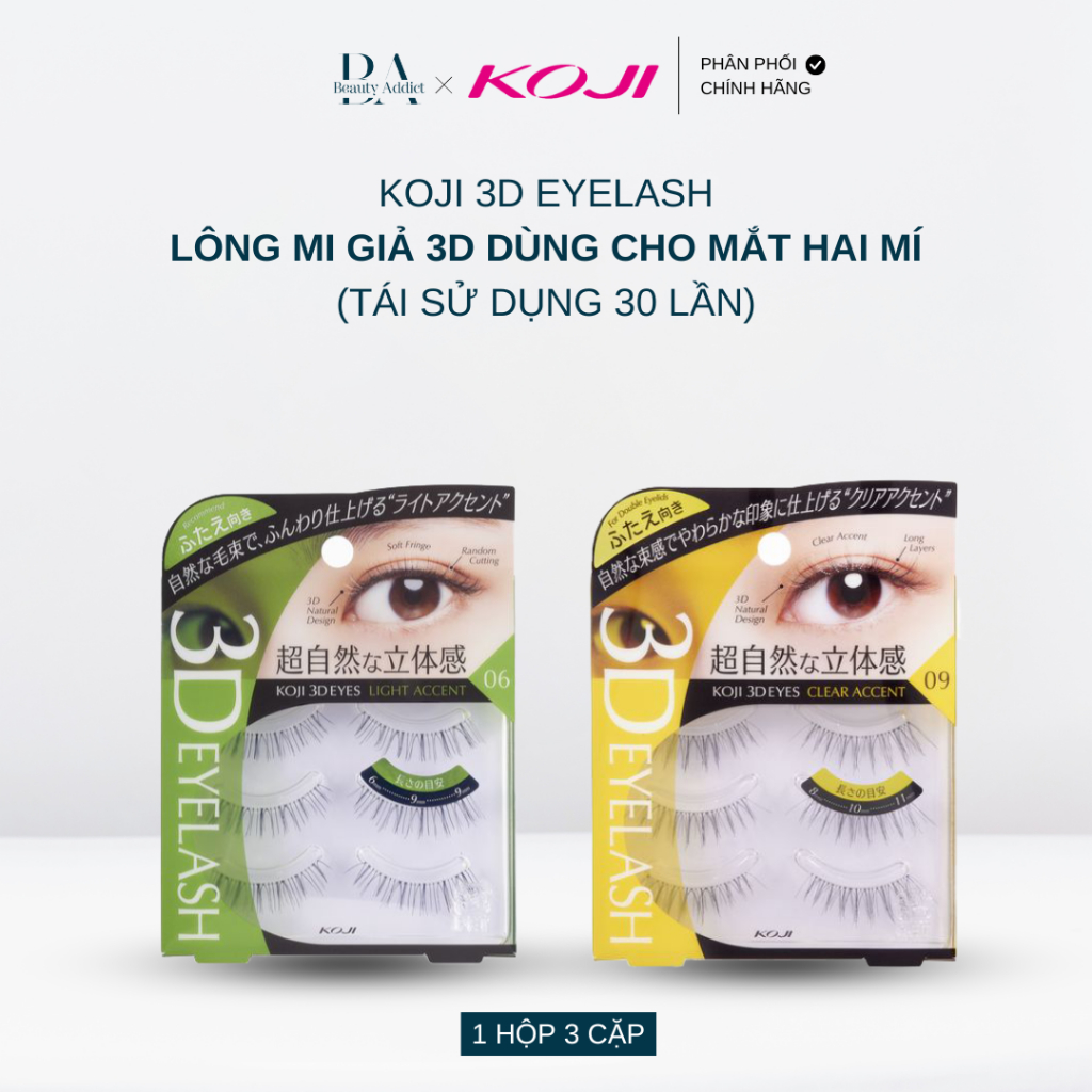 Lông mi giả 3D KOJI Eyelash cho mắt 2 mí (tái sử dụng được 30 lần)