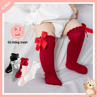  Tất Vớ Đùi Chống Trượt Đính Nơ Chất Len Lưới Mềm Mại Cho Bé Gái 0-3 Tuổi Tất Bốt Đính Nơ Cho Bé 