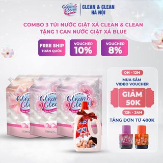 Nước giặt xả dưỡng vải clean&clean túi 3.2l - combo mua 3 tặng 1 can nước giặt blue