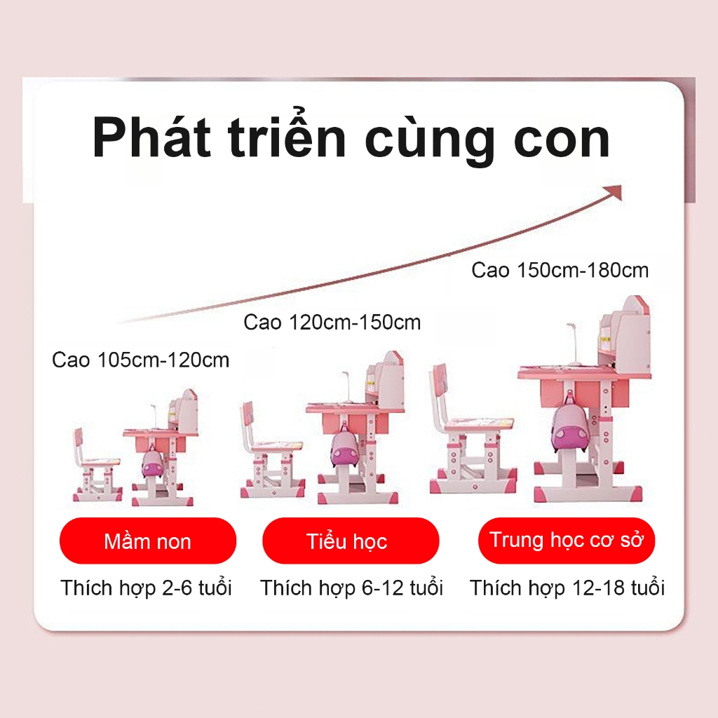 HEINO Bộ Bàn Học Thông Minh Cao Cấp Cho Bé Từ 3Tuổi Tới 16 Tuổi Chống Gù Chống Cận Có Nâng Hạ Độ Cao | BigBuy360 - bigbuy360.vn
