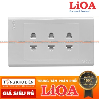 Mặt 3 ổ cắm LiOA [CHÍNH HÃNG], Nhựa TRẮNG - Tiếp điểm ĐỒNG