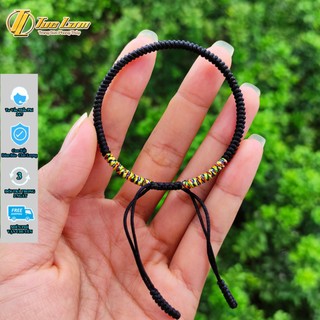 Vòng tay may mắn dây chỉ đen bện kiểu hai đầu ngũ sắc tây tạng hợp mệnh bình an - DIY TUỆ LÂM