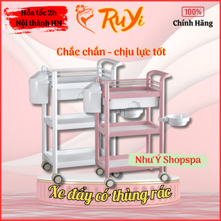 Xe đẩy 3 tầng có thùng rác cho spa | Kệ đa năng 3 tầng cho spa có thùng rác và bát nước