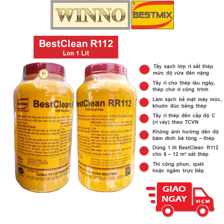 [Hỏa Tốc] Can 1 Lít Chất Tẩy Gỉ BestClean R112 Chất Tẩy Rỉ Hóa Chất Biến Đổi Gỉ Sắt Thép Bestmix Tươ