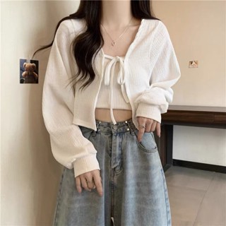 Áo cardigan INFLACHI áo khoác nữ mỏng tay dài cột dây chất vải mềm bigsize phối áo váy siêu xinh N003 T11T4