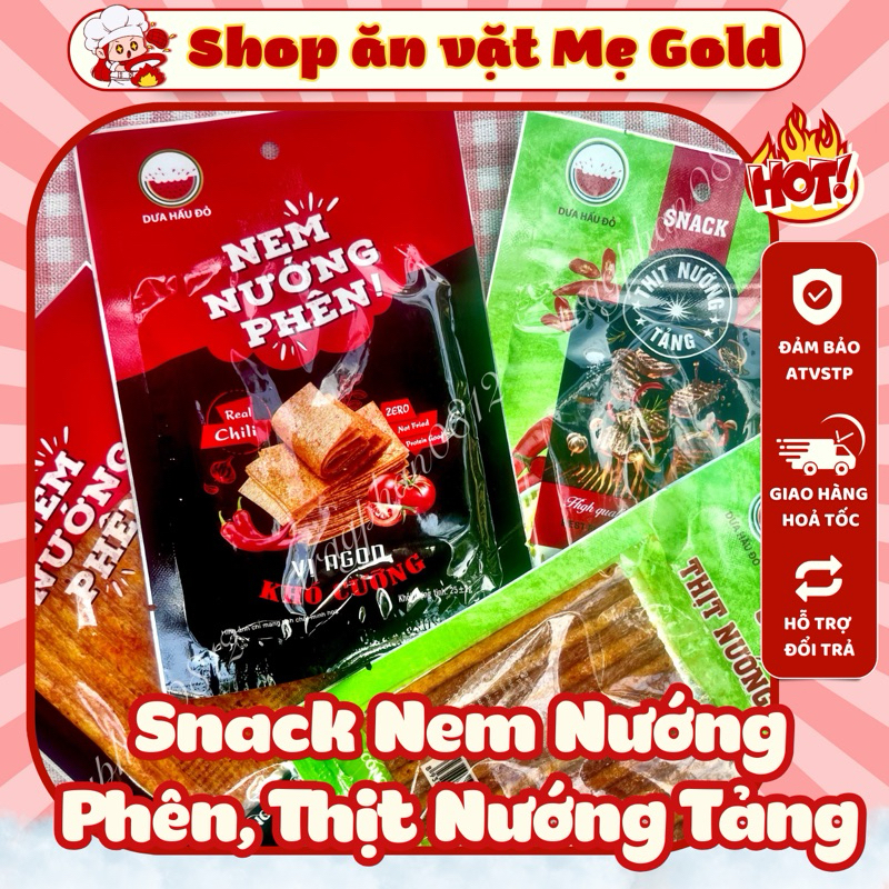 Combo gói snack nem nướng phên, thịt nướng tảng, đồ ăn vặt (gói 25g)