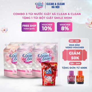 Nước giặt xả dưỡng vải clean&clean 3.2l - combo 3 túi tặng bột giặt smile mom