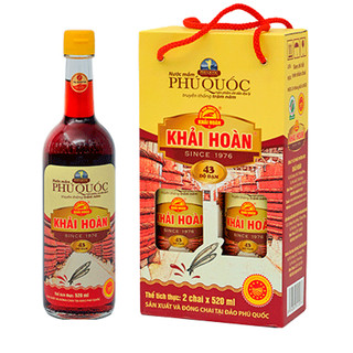 Xách 2 chai nước mắm khải hoàn phú quốc 40/43 đạm chai thủy tinh 520ml
