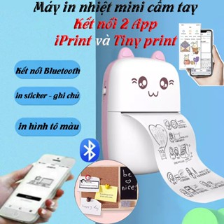 Máy in nhiệt mini cầm tay bluetooth để in hình tô màu cho bé - in sticker - ghi chú - 2 ứng dụng IPRINT - TINY PRINT