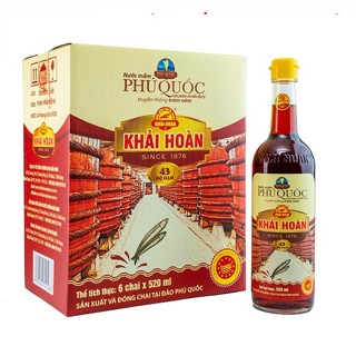 Nước mắm Khải Hoàn Phú Quốc 40/43 đạm, chai thủy tinh 520ml, Thùng 6 chai