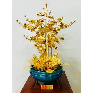 Hoa lan bằng đồng mạ vàng -24k chậu lan bằng đồng mạ vàng