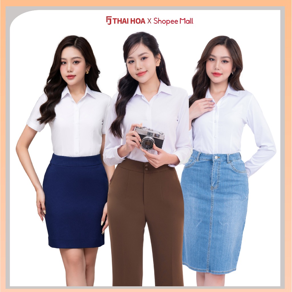 Áo sơ mi nữ trắng đa chất liệu Thái Hòa Áo sơ mi cotton sợi tre bạc hà linen cao cấp