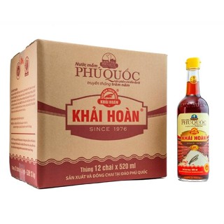 Nước mắm Khải Hoàn Phú Quốc 40/43 đạm, chai thủy tinh 520ml, Thùng 12 chai