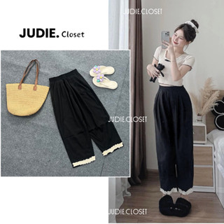 Quần Bom Nữ Dáng Lửng Chất Thô Mềm Gắn Gấu Ren,Quần Nữ Ống Rộng Gắn Ren Cách Điệu JUDIE.Closet