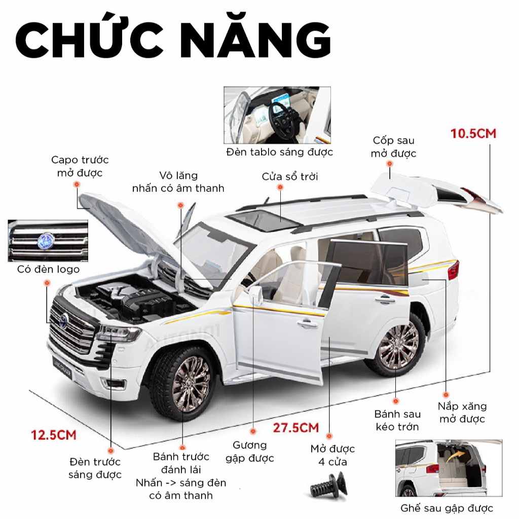 Mô hình xe ô tô T0y0ta Land Cruiser LC300 full kính full open đánh lái được đèn âm thanh tỉ lệ 1:18 