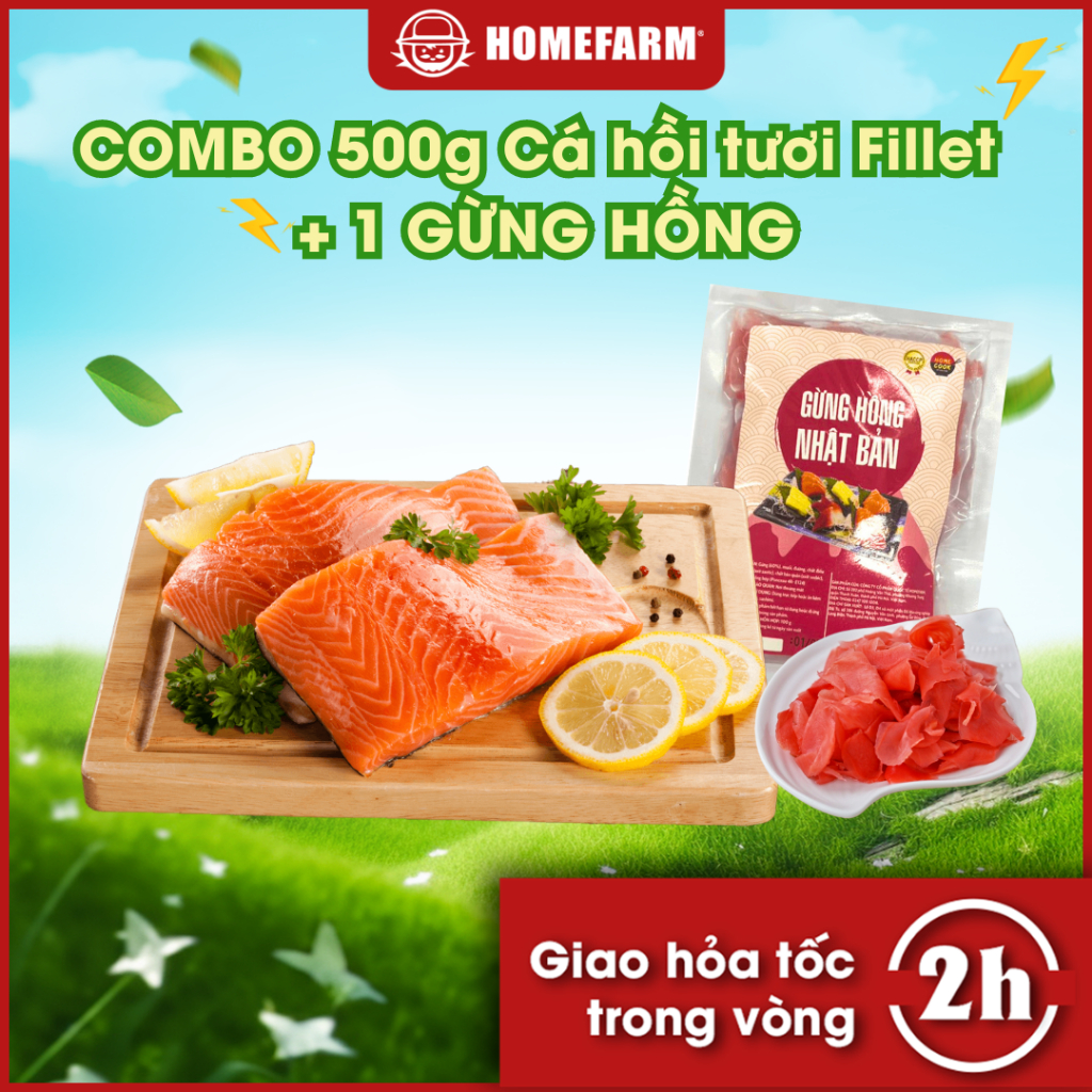 [COMBO] 500g Cá Hồi NK Fillet/Sashimi + 1 Túi Gừng Hồng Nhật Bản (Cá gồm cả da)
