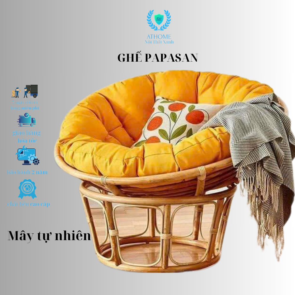 Ghế lười thư giãn Papasan 1m2 mây phòng ngủ cho bé, decor nằm thư giãn, trang trí phòng khách ATHOME