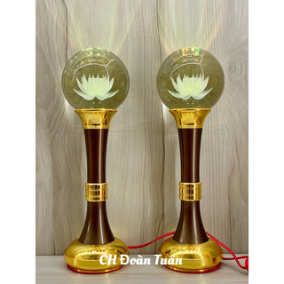Cặp đèn thờ cầu sen pha lê, đèn quả cầu pha lê - đèn trang trí bàn thờ