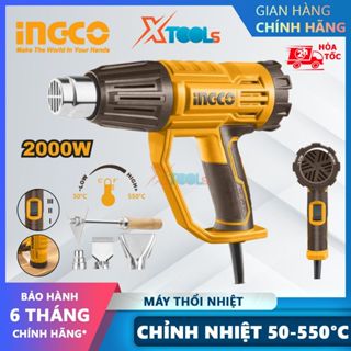 Máy khò nhiệt INGCO HG200047 Máy khò màng co 2000W, full phụ kiện dùng để dán decal, dán film, máy thổi hơi nóng