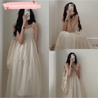 Xả kho - Đầm 2 dây xuông maxi, Váy 2 dây dài suông 3 tầng tùy chỉnh dây đi biển