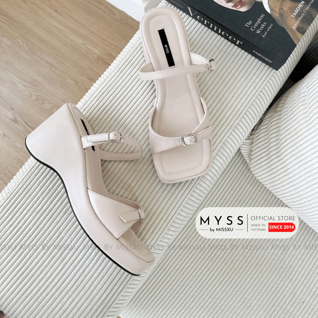 Giày guốc sục nữ MYSS 2 quai phối khóa đế xuồng 7cm cao cấp - SU206