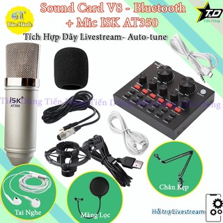 Mic Thu Âm ISK AT350 và Sound Card V8 có Bluetooth Auto-tune bản tiếng anh- Bộ mic đã có dây livestream