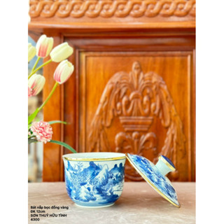  Bát nắp bọc đồng Gốm sứ Bát Tràng Miệng 12cm dùng thờ cúng cực kỳ sang trọng bát sâm uống trà... 