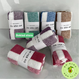 Khăn rửa mặt lông cừu Hàn Quốc sọc to 26x50cm chất bông siêu mềm thấm nước cực tốt, giá xưởng