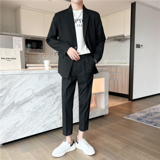 Set vest nam quần âu dáng ngắn xếp ly trước kèm áo vest phong cách trẻ trung hàn quốc,