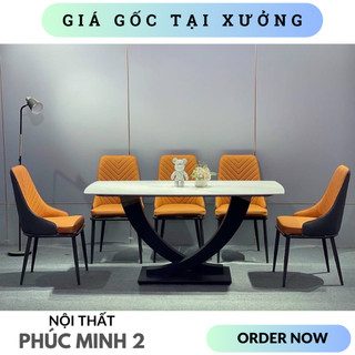 Bộ bàn ăn 4 ghế, 6 ghế, mặt đá ceramic, hàng nhập khẩu