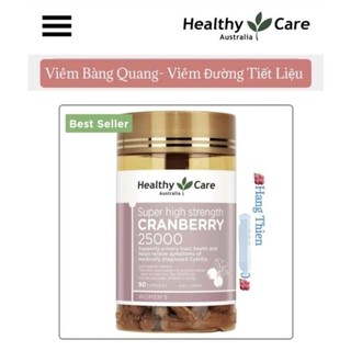 (Đủ bill) Viên uống giảm viêm tiết niệu, viêm bàng quang Healthy Care Super Cranberry 25000 _ 90v