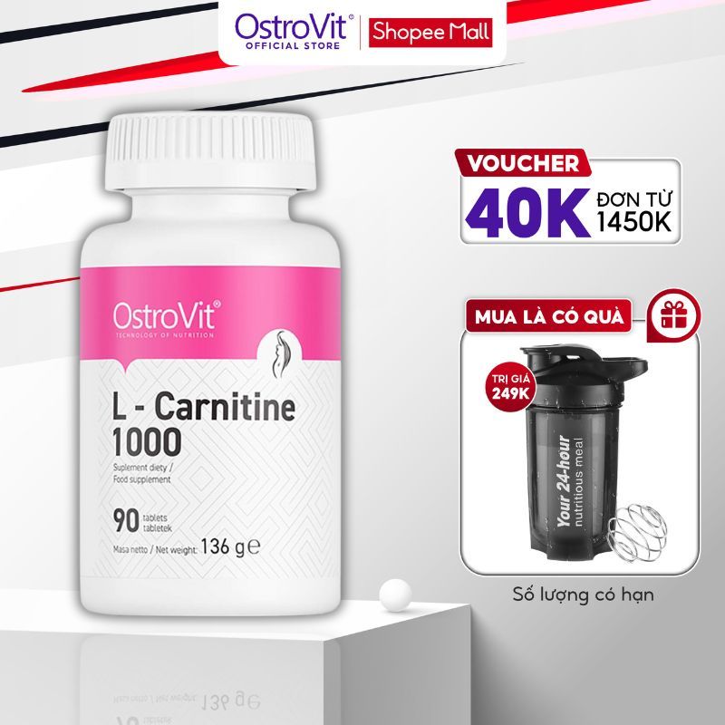 Giảm mỡ thừa, độ body OstroVit L-Carnitine 1000mg chuyển hóa mỡ thừa thành năng lượng, giảm cân, đốt mỡ tự nhiên