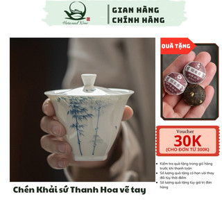 Chén khải pha trà sứ trắng Thanh Hoa chén vẽ tay cao cấp 150ml bộ chén uống trà kung fu gaiwan