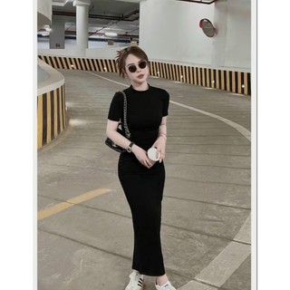 Đầm Thun Lạnh Zip Ôm Body Cổ Trụ Tay Ngắn Tone Đen Midi Dáng Dài Sexy Siêu Hách Sáng Sang Chảnh Đi Chơi, Cafe Siêu Hot